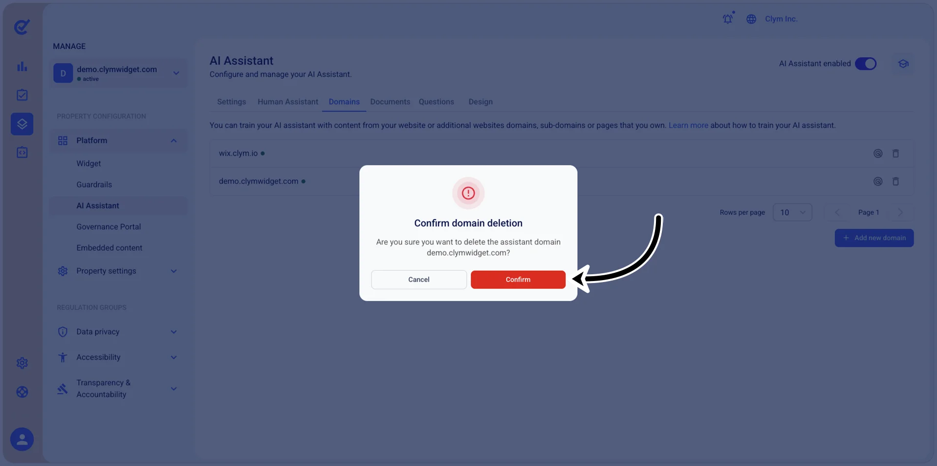 Confirm deletion
