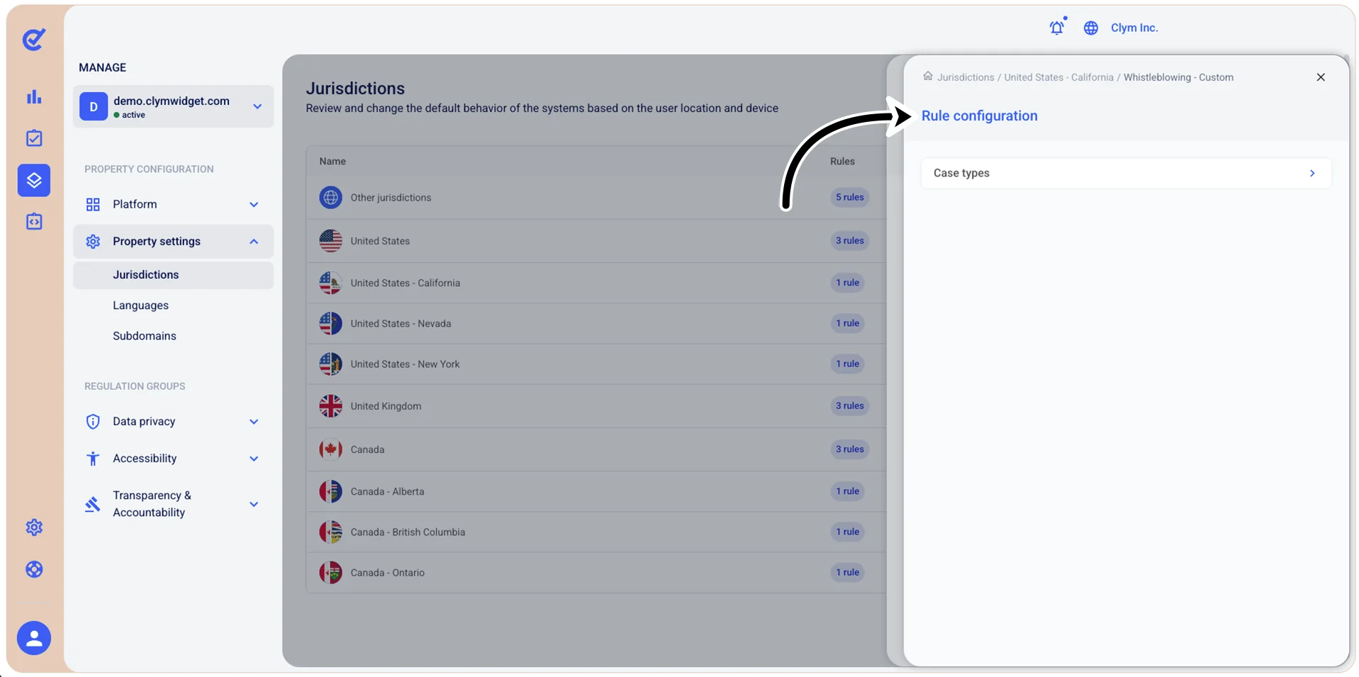 Rule configuration window