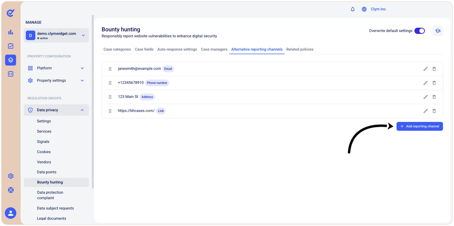 Add reporting channel button