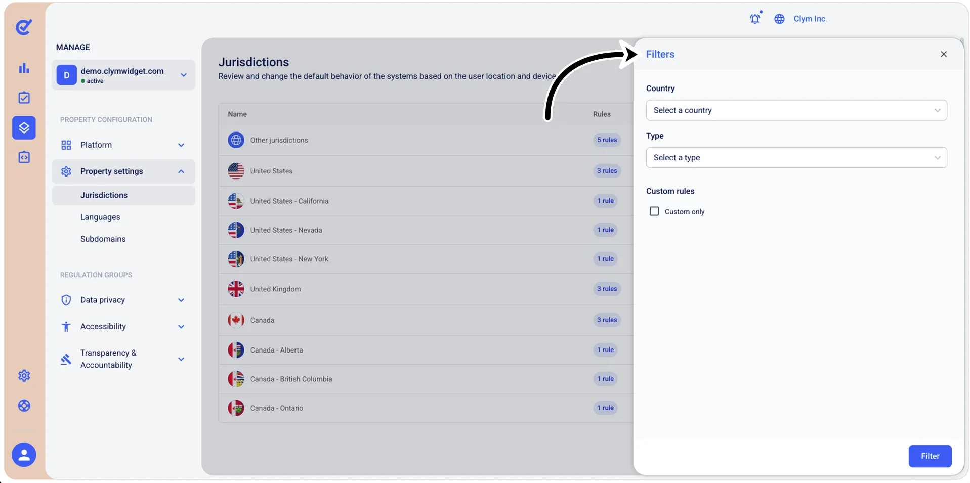 Filter menu