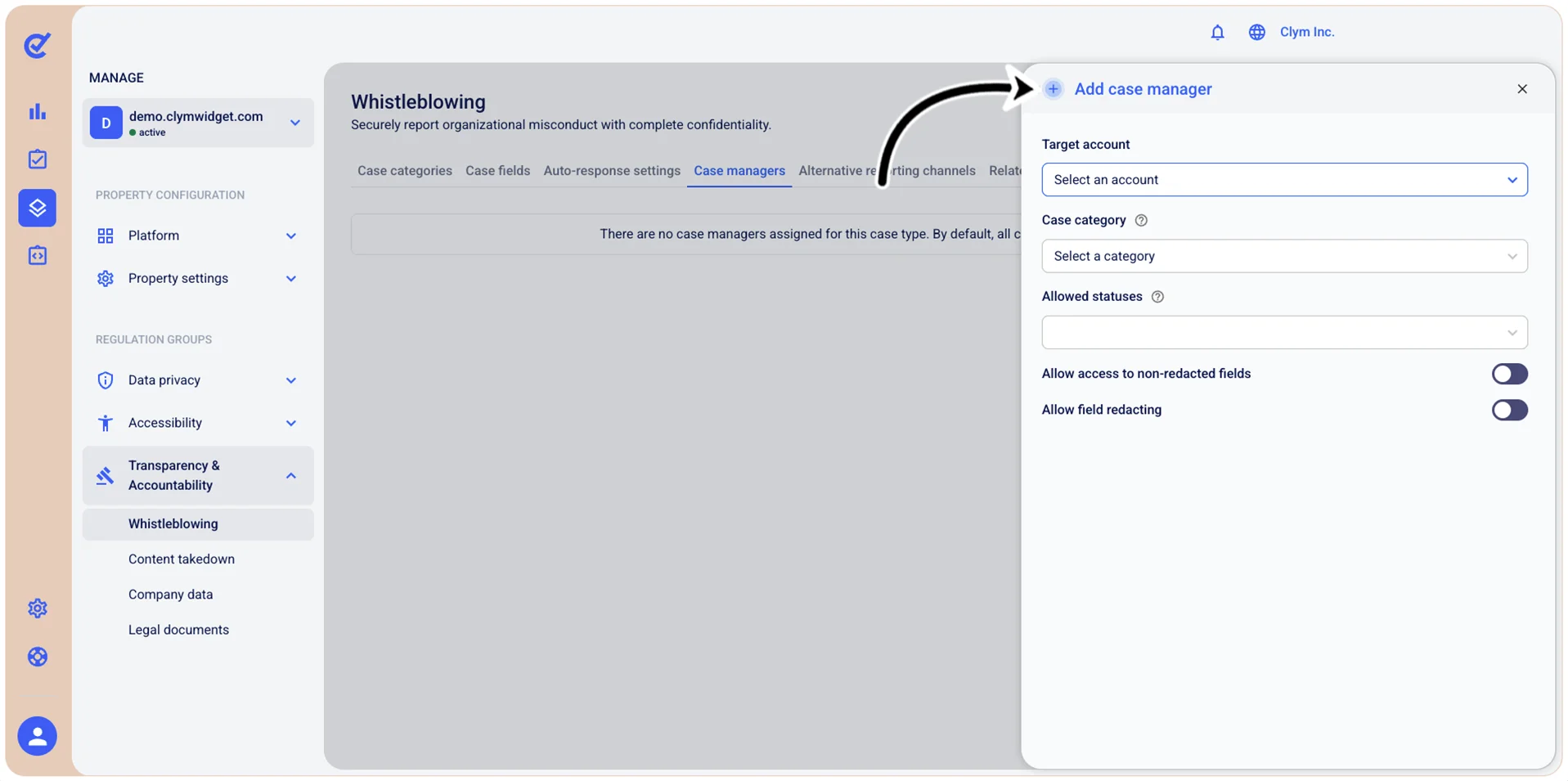 Add case manager section