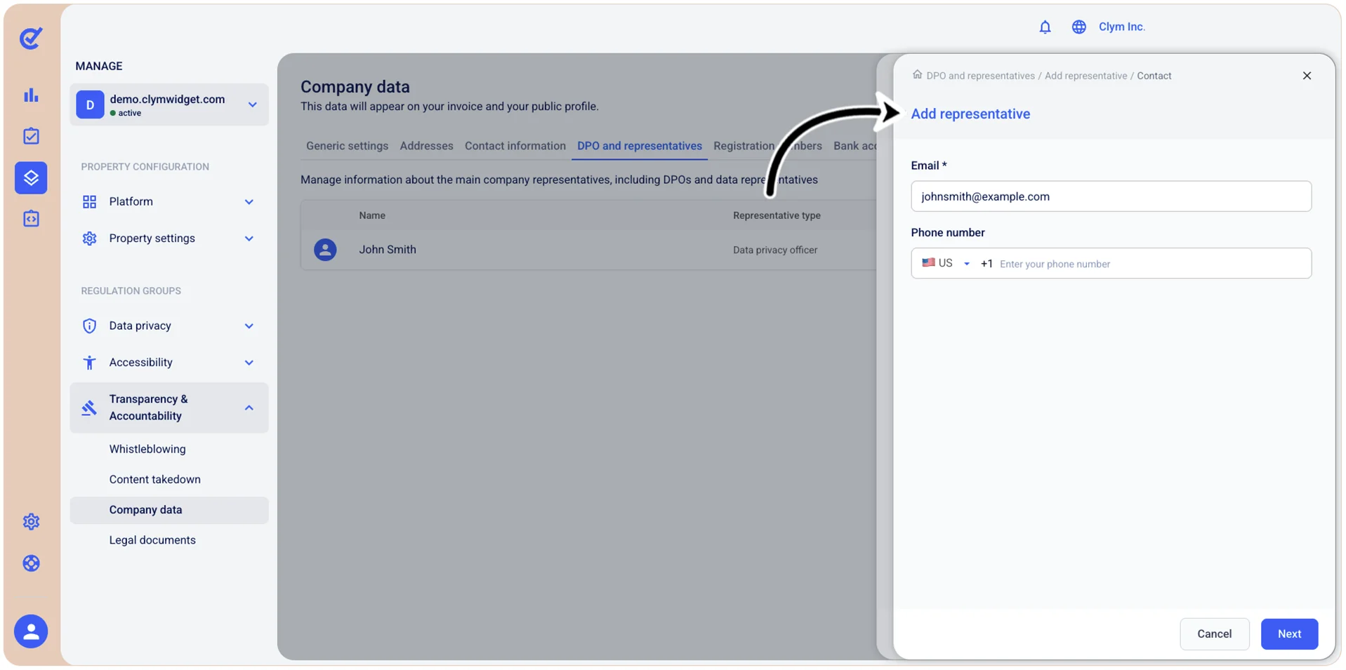 Add representative contact