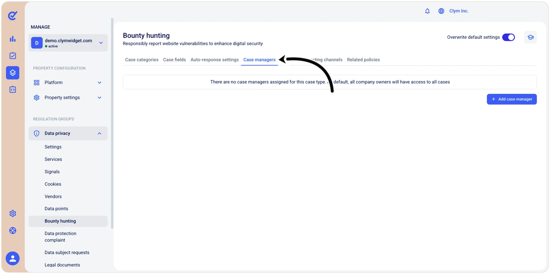 Case managers tab