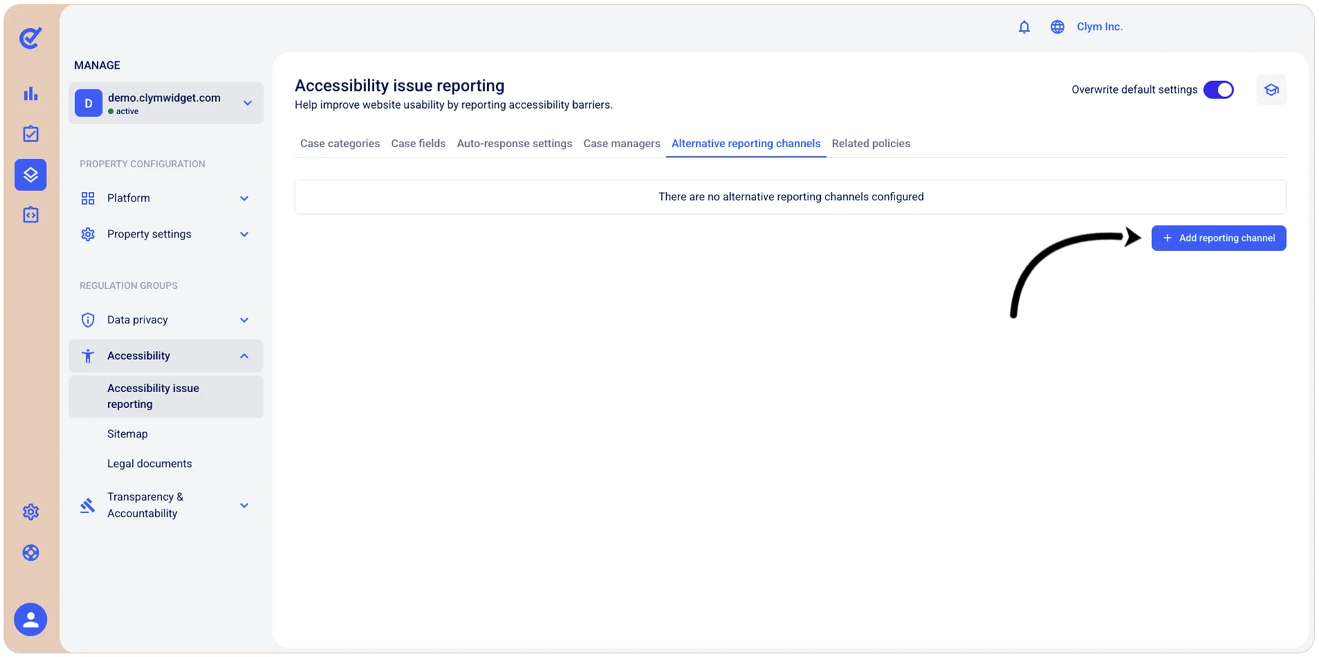 Add reporting channel button