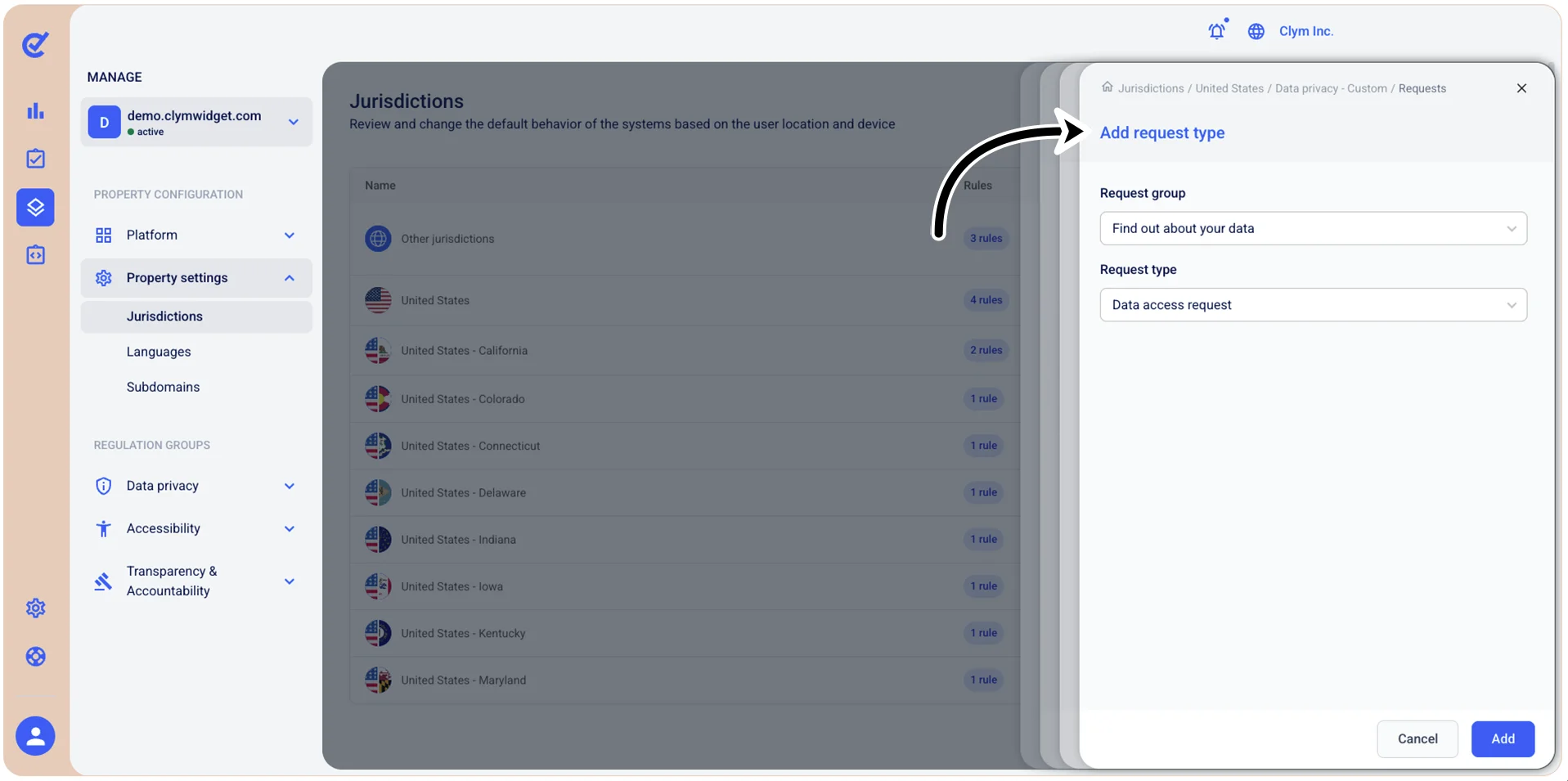 Add request type window