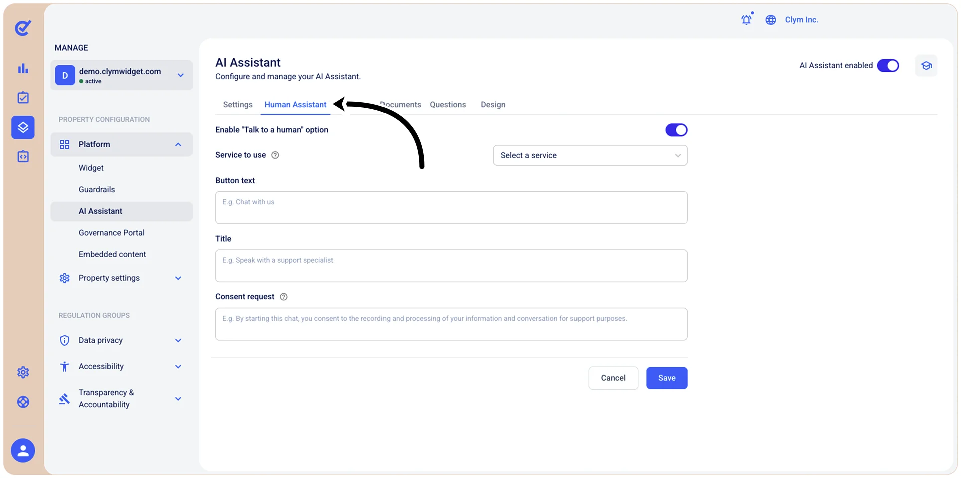 Human Assistant tab