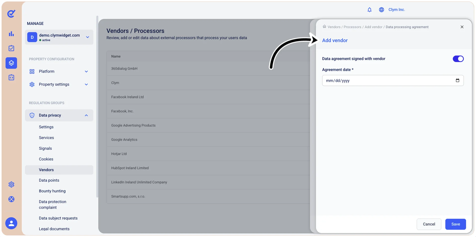 Data agreement signed with vendor toggle