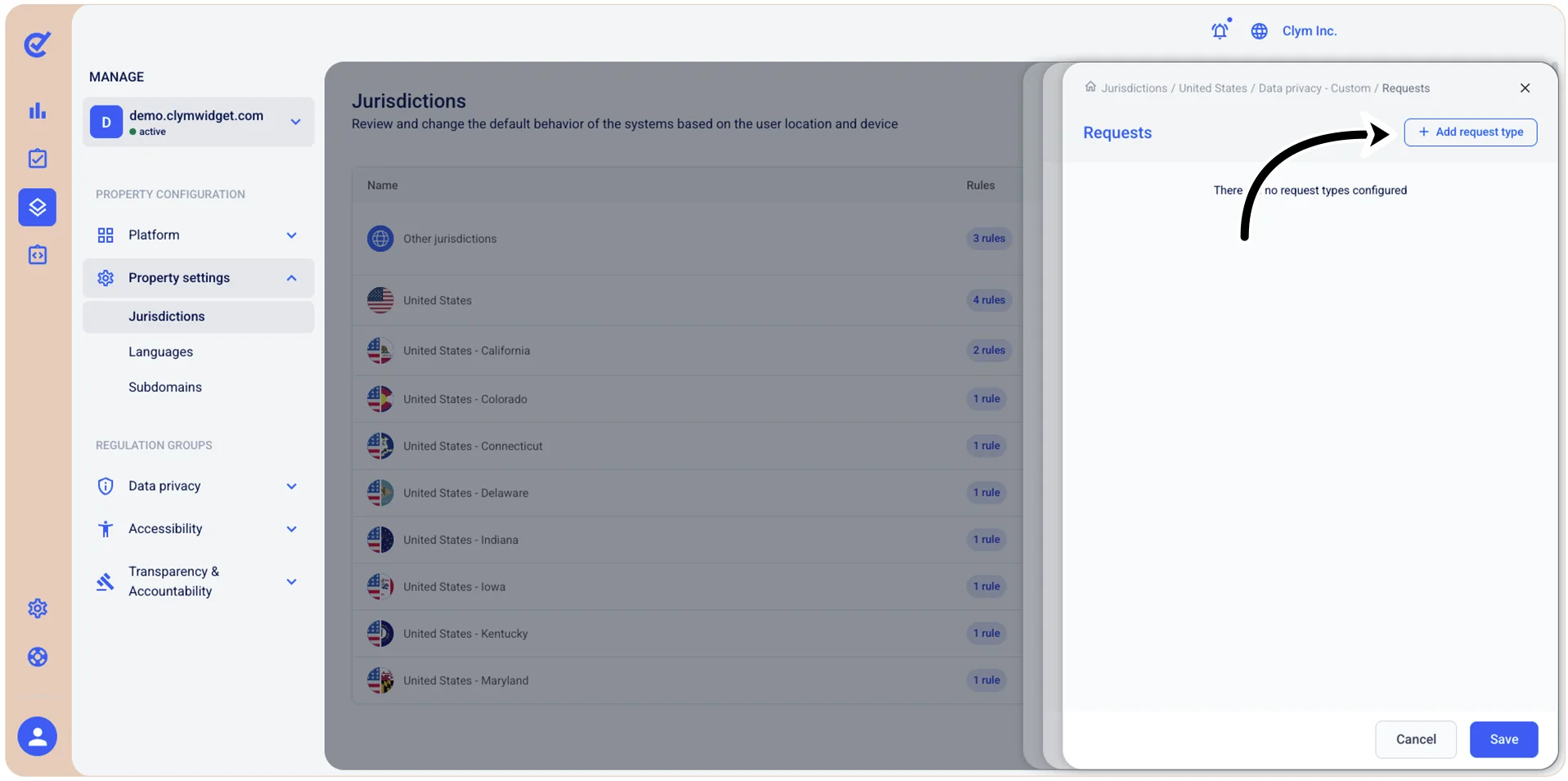Add request type button