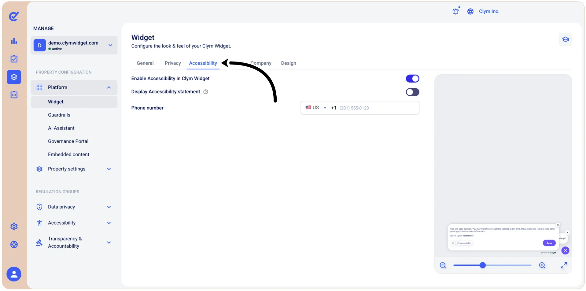 Accessibility tab