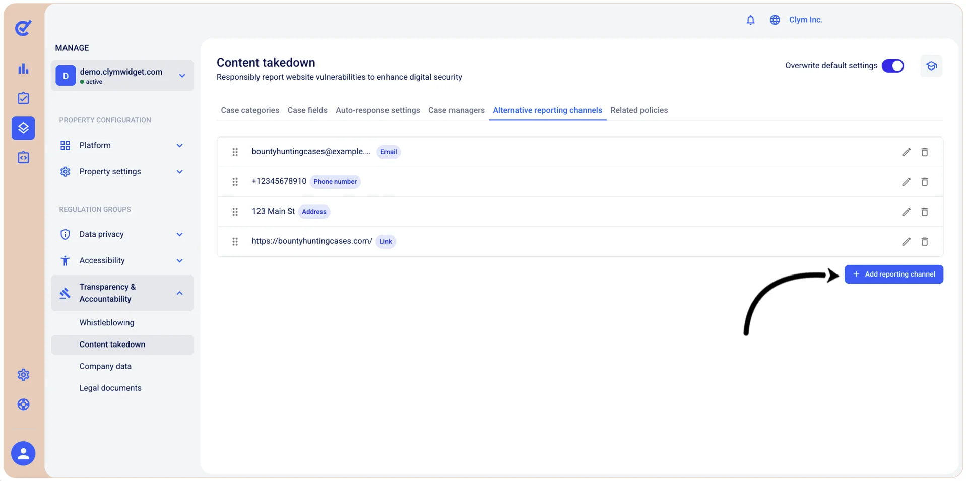 Add reporting channel button
