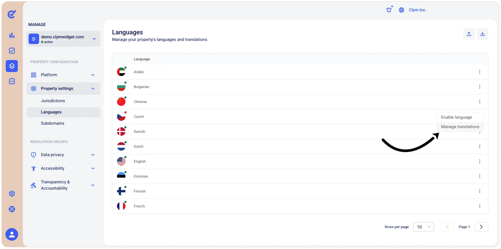 Manage translations