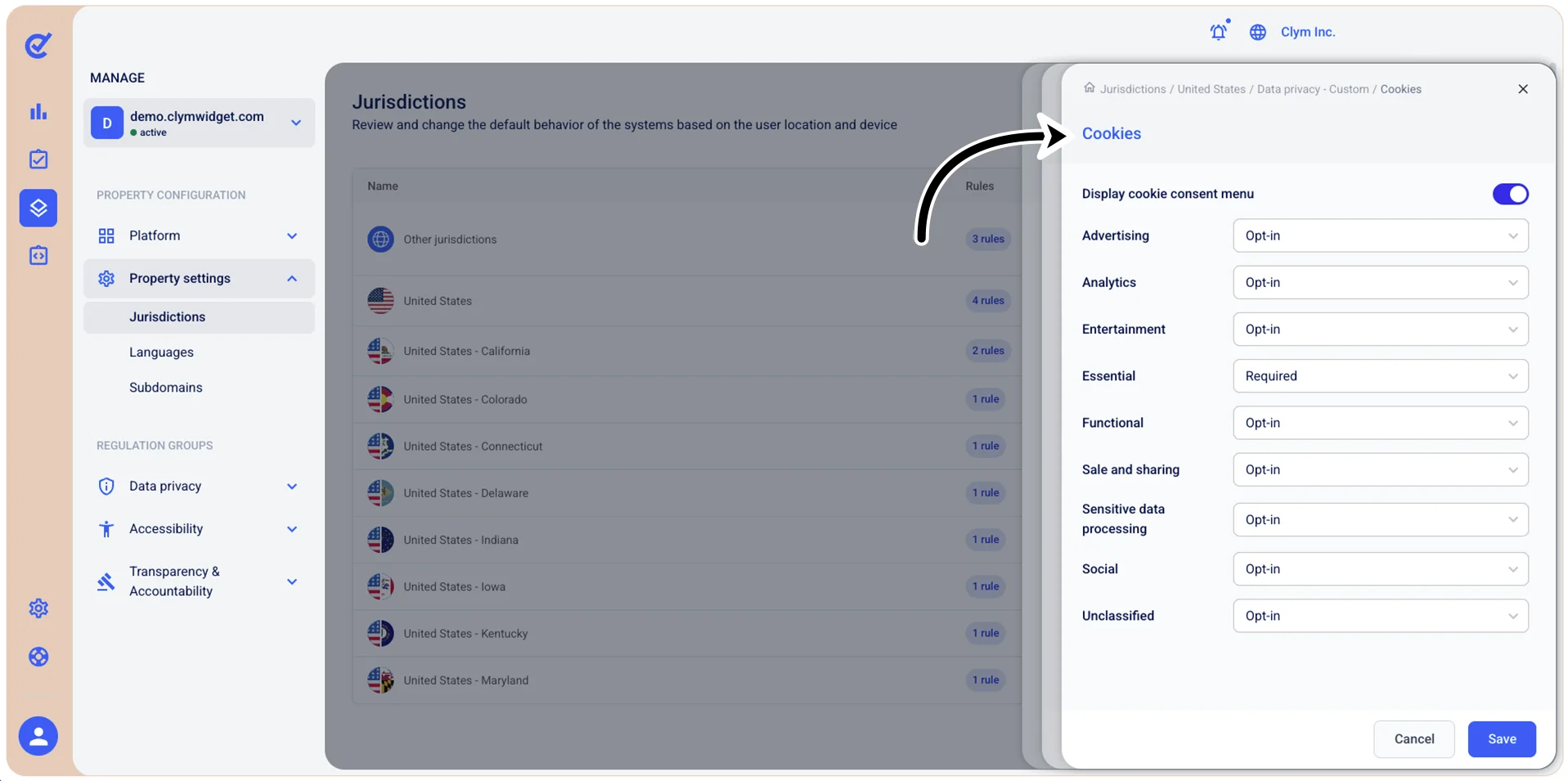 Cookies settings