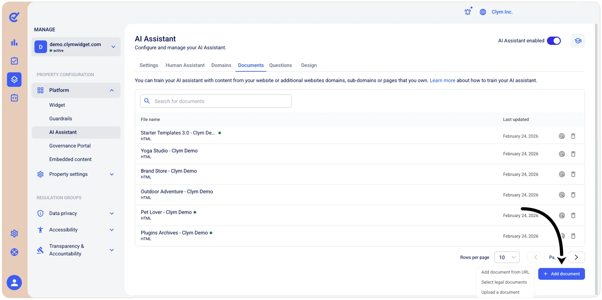 Add document button