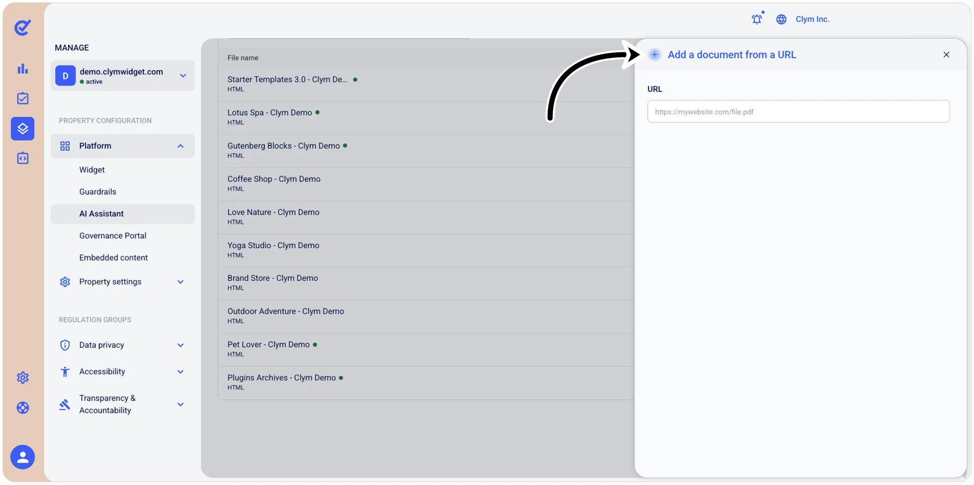 Add a document from a URL window