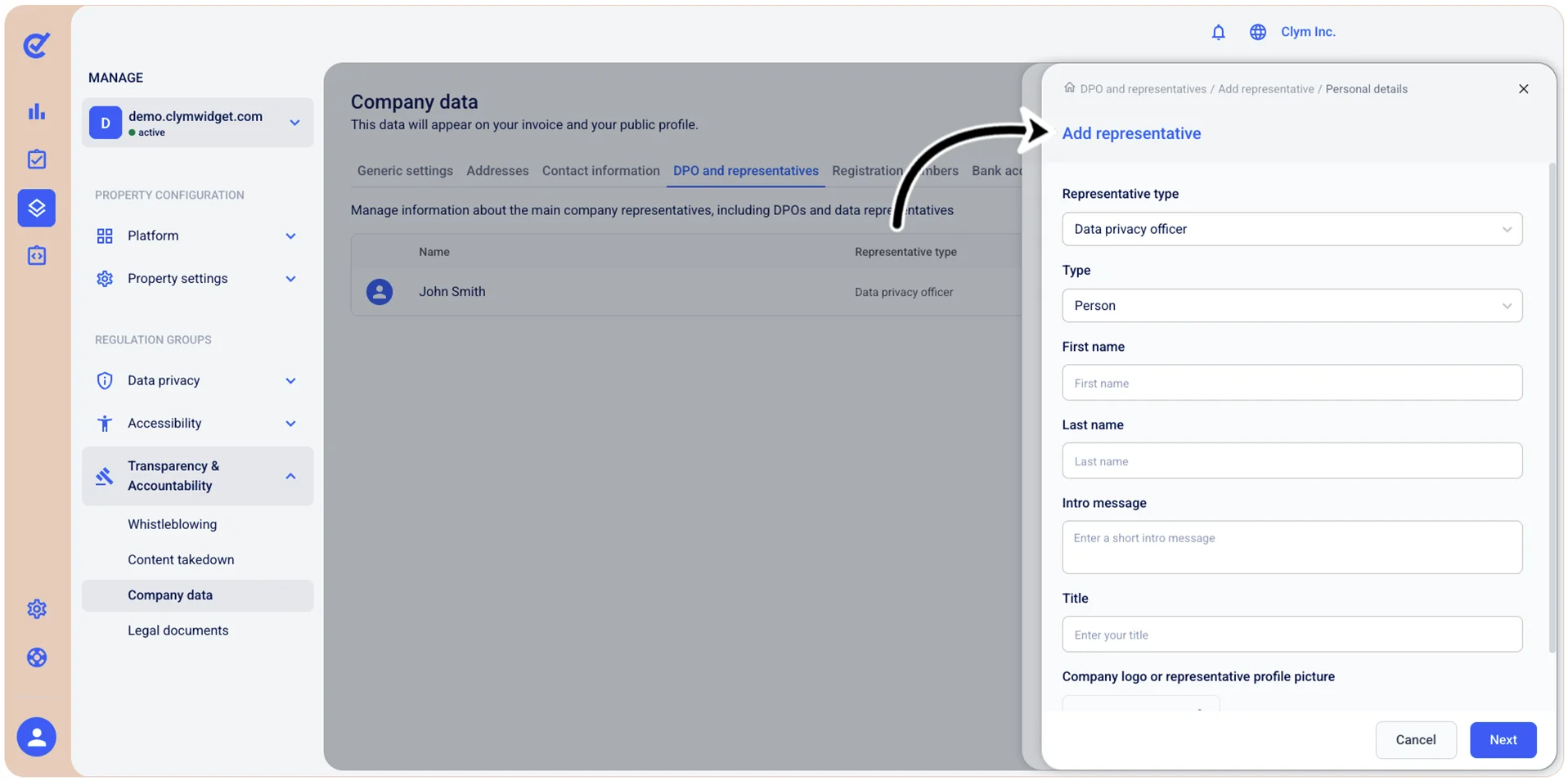 Add representative window