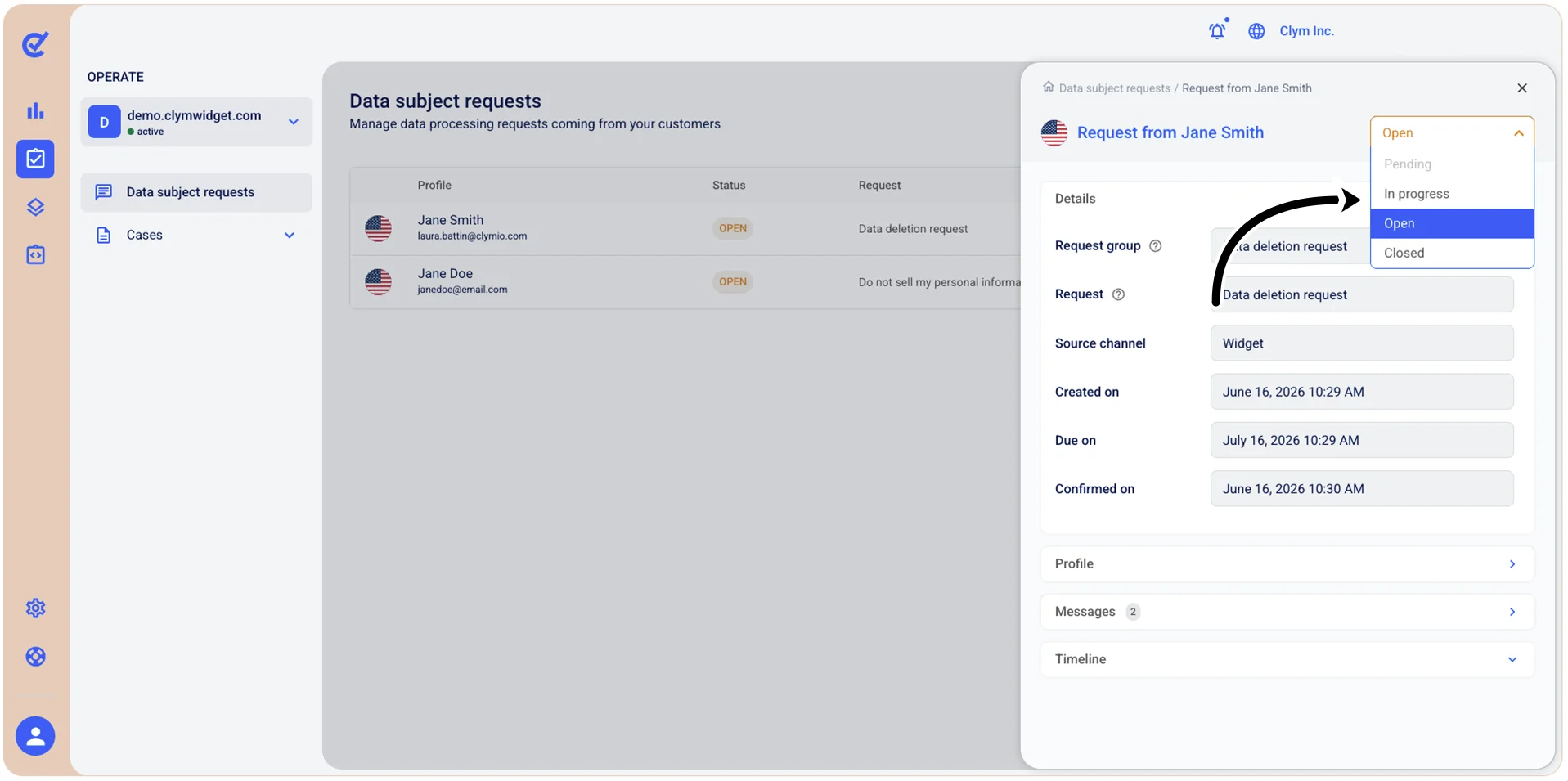 Status drop-down field