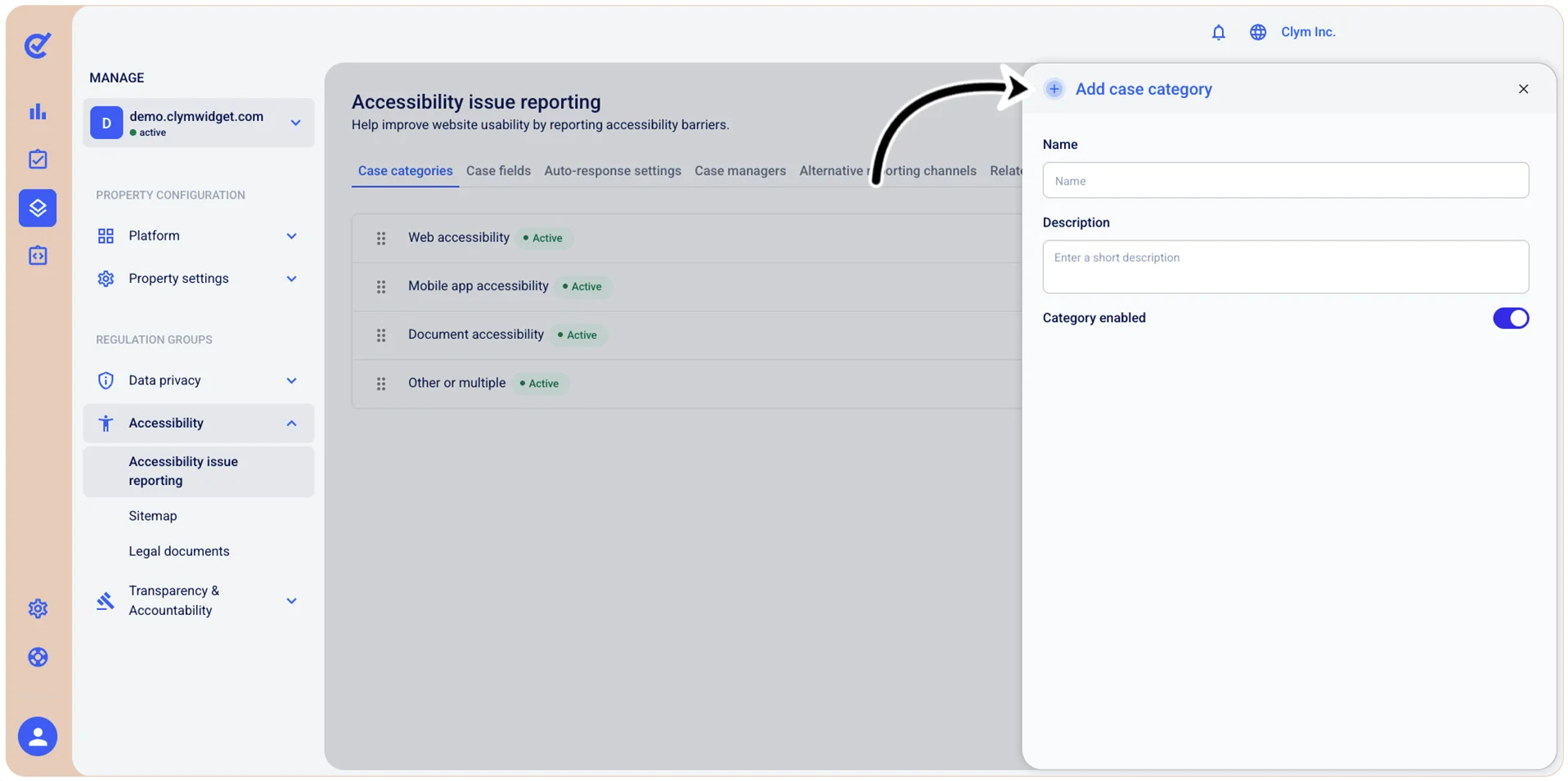 Add case category window