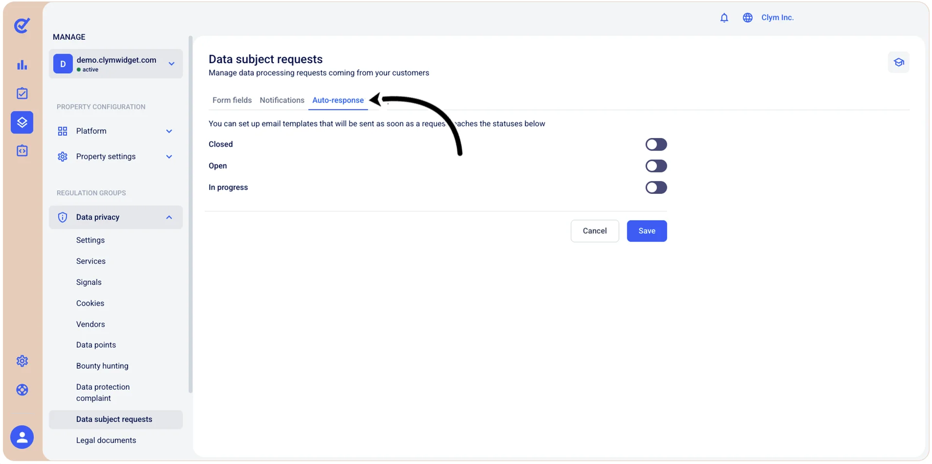 Auto-response tab