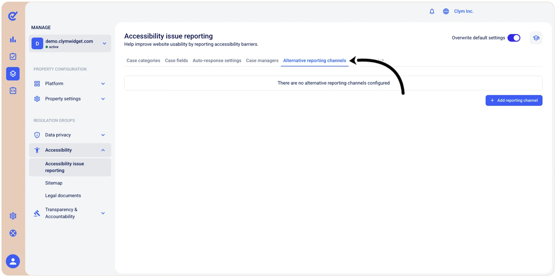 Alternative reporting channels tab