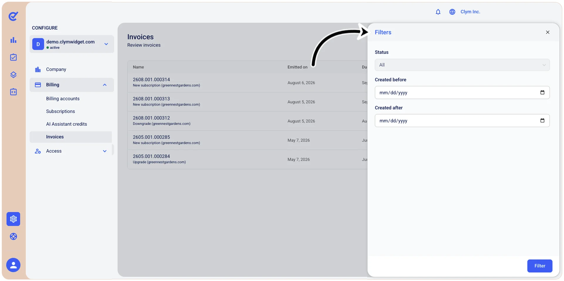 Filter menu