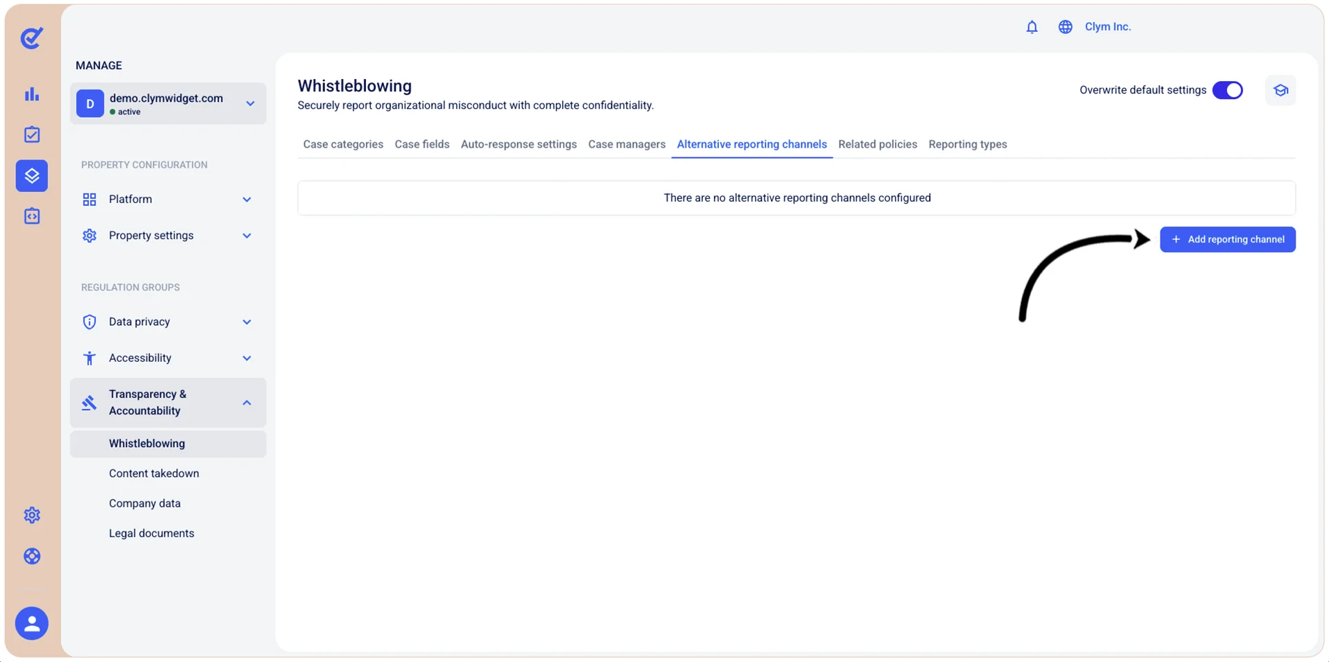 Add reporting channel button