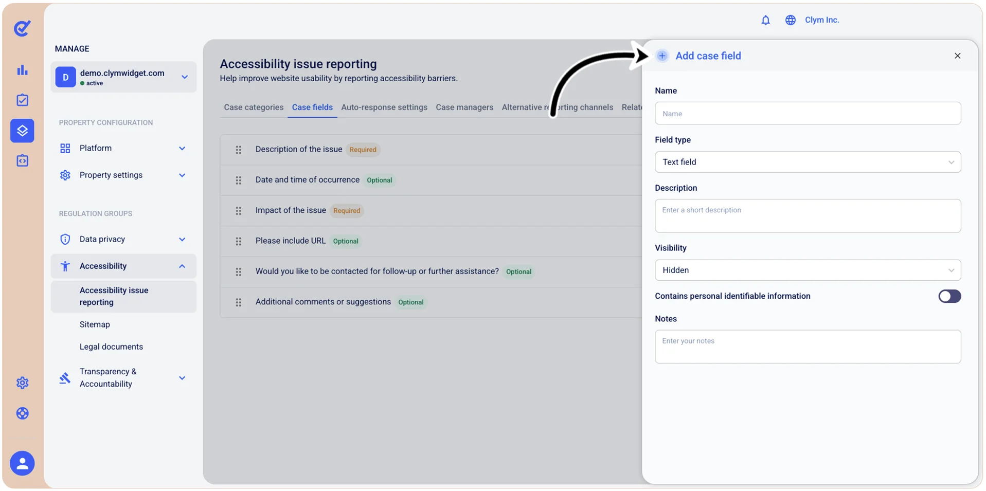 Add case field window