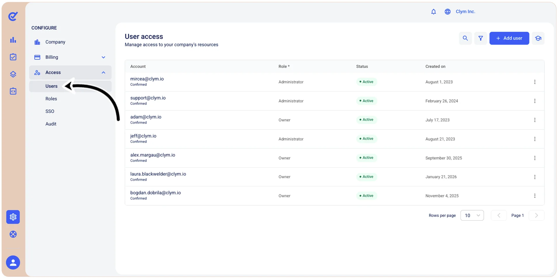 Users section