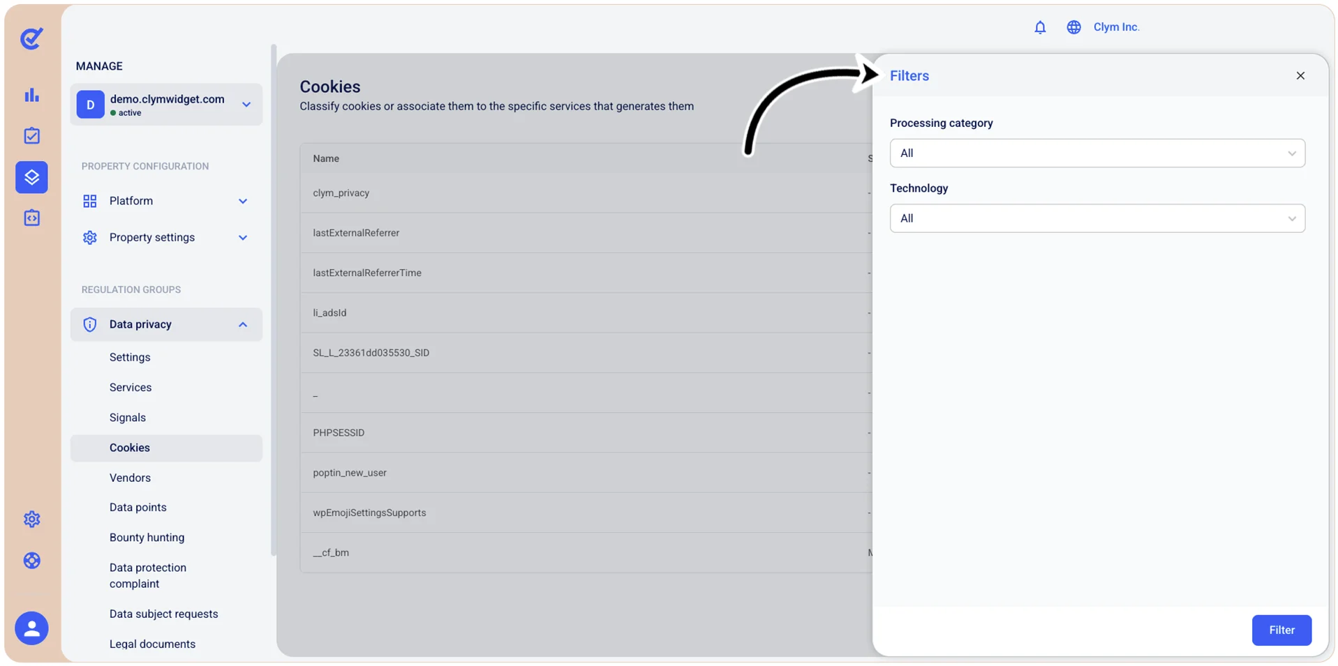 Filter menu