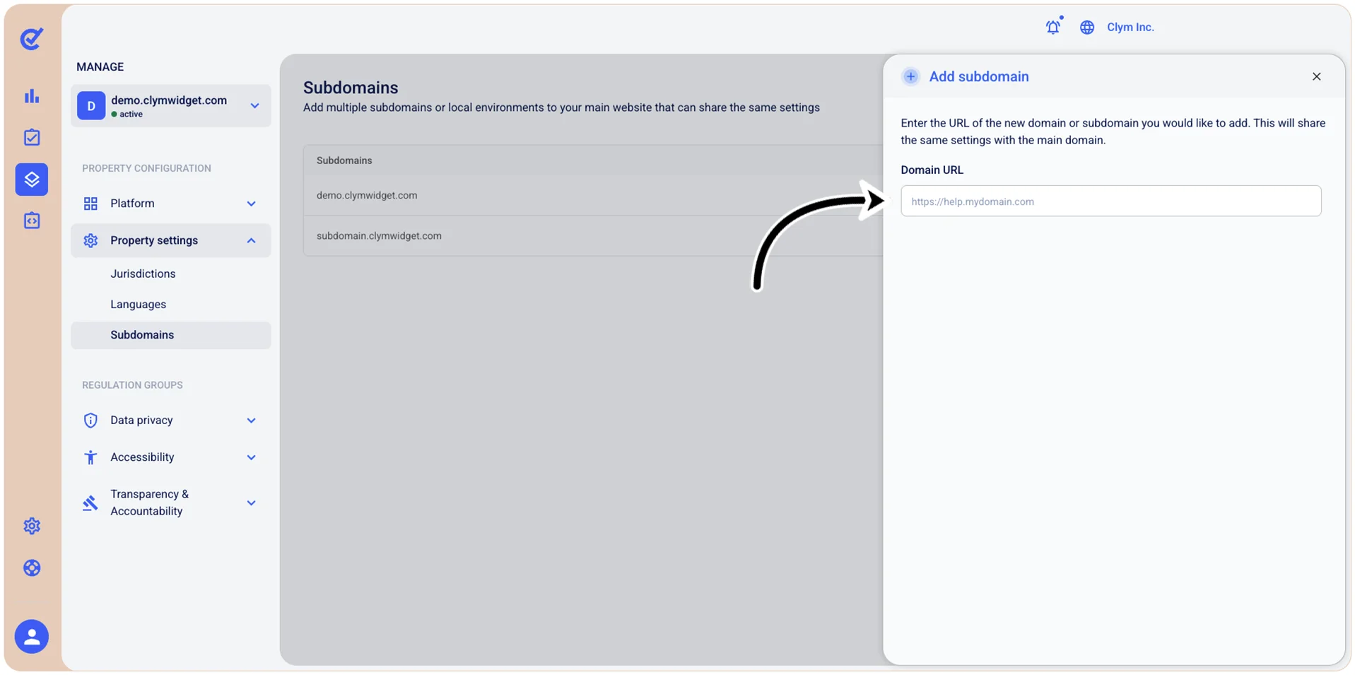 Add subdomain window