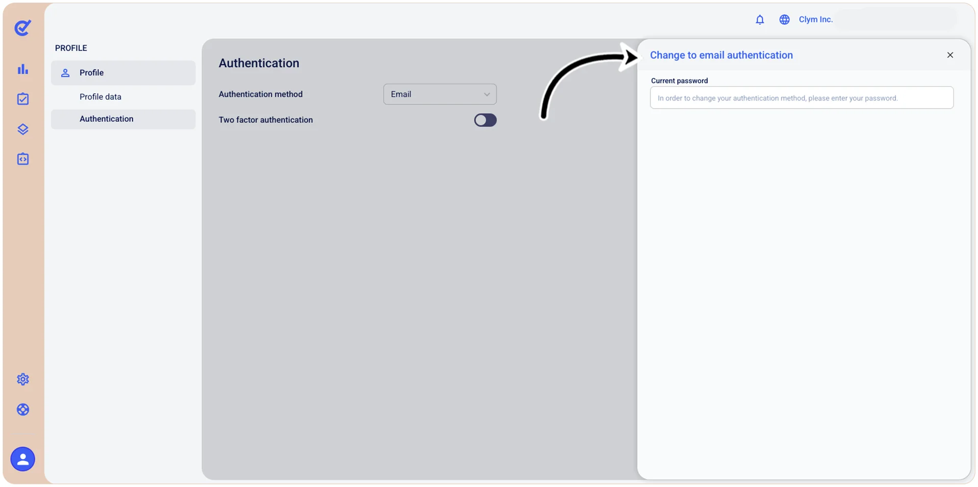 Change auth method to email section