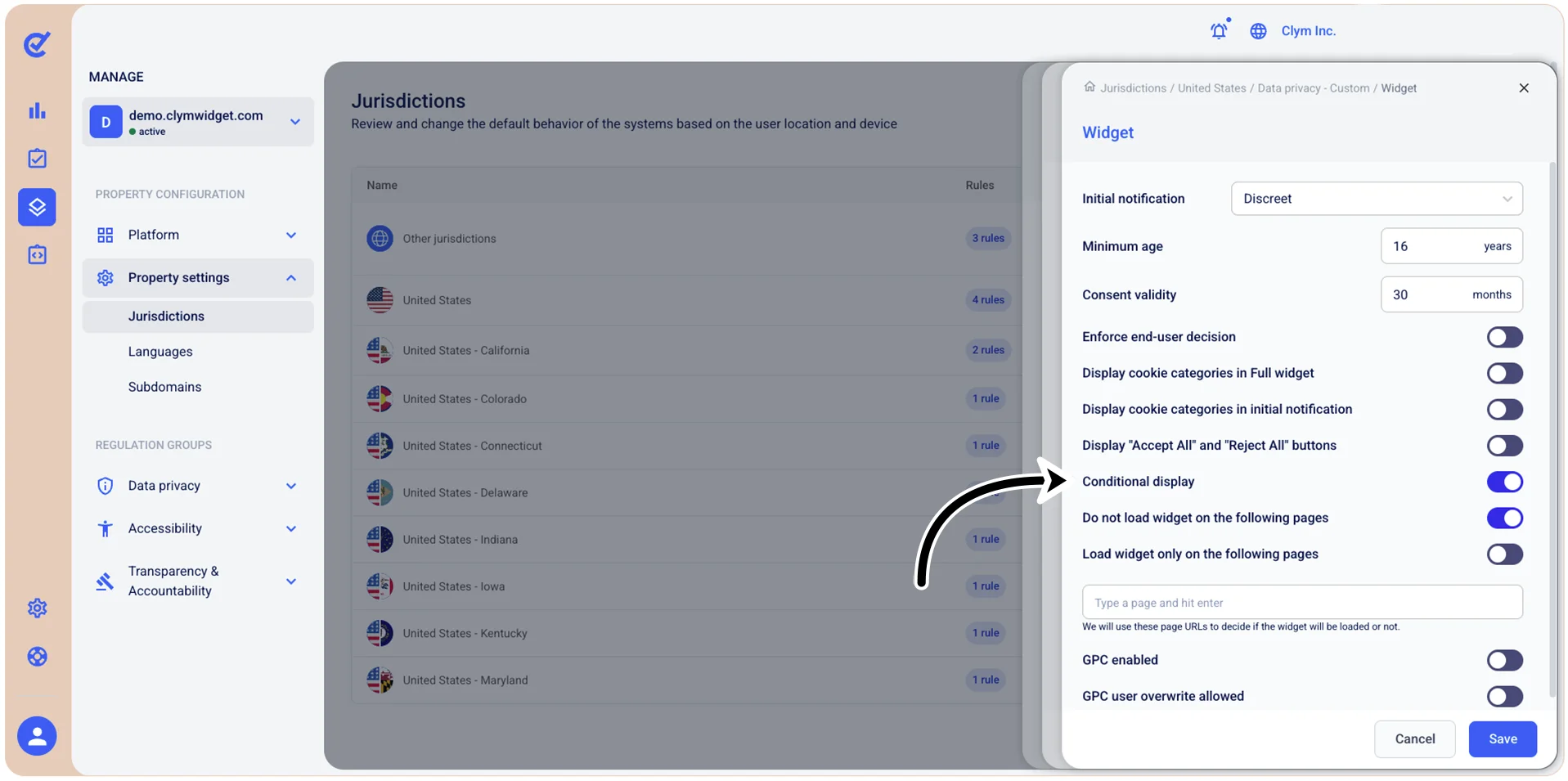 Conditional display toggle