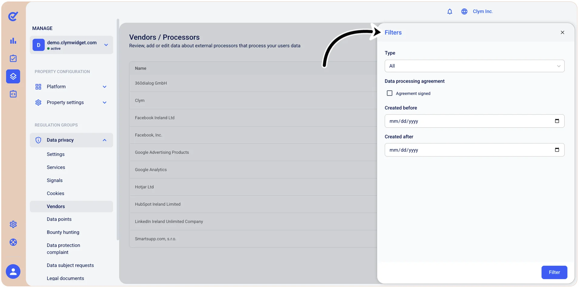 Filter menu