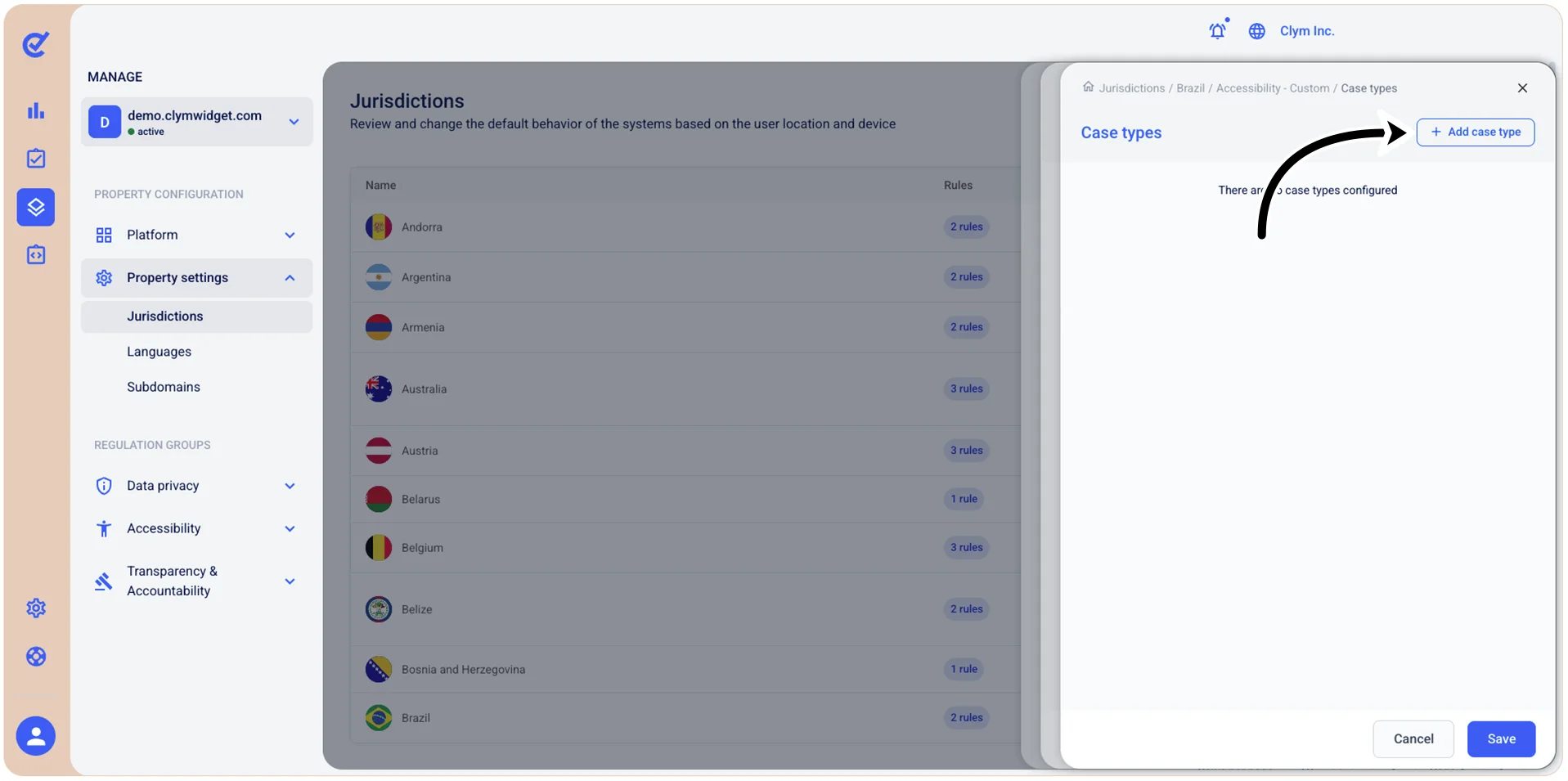 Add case type button