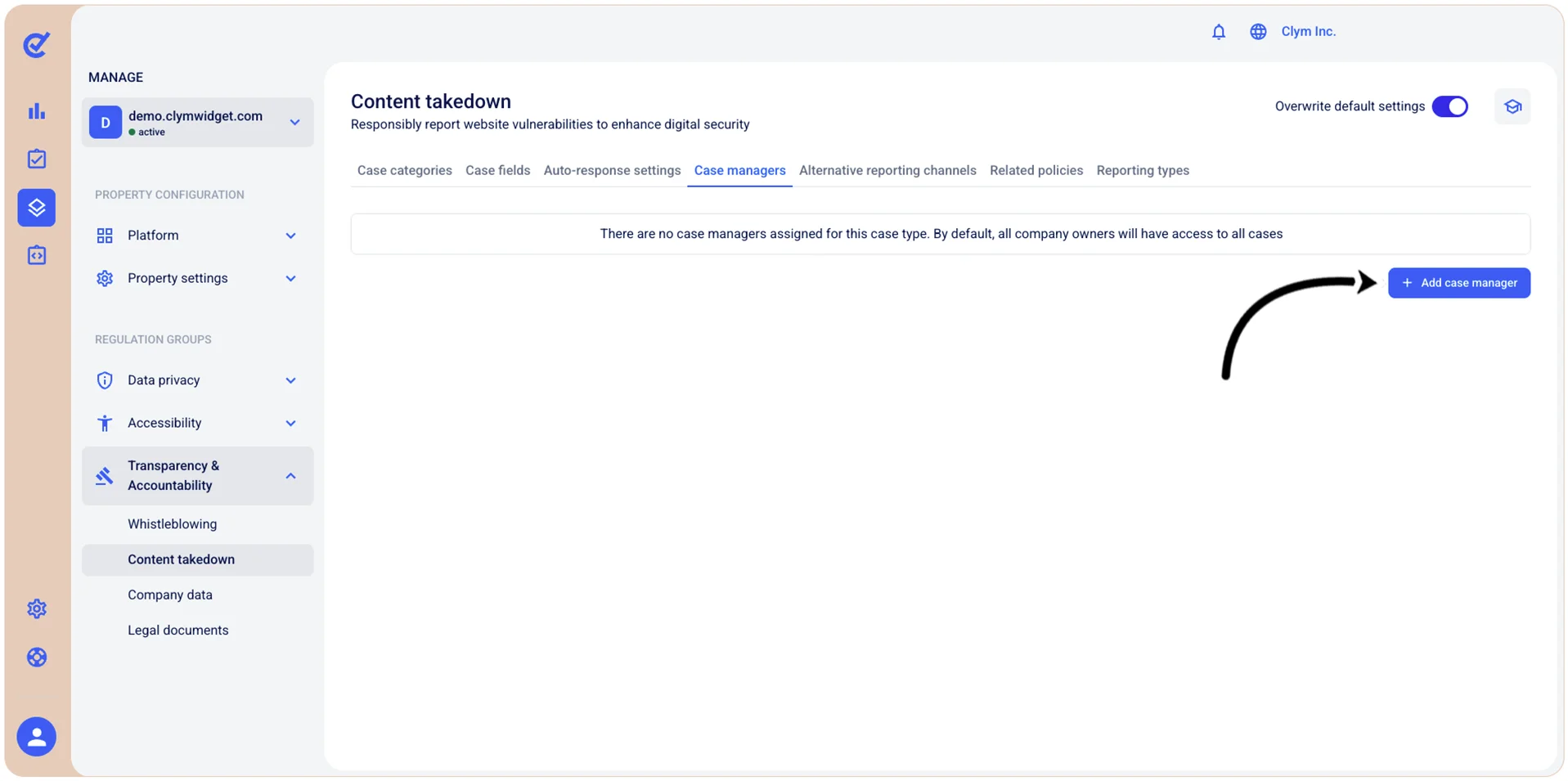 Add case manager button