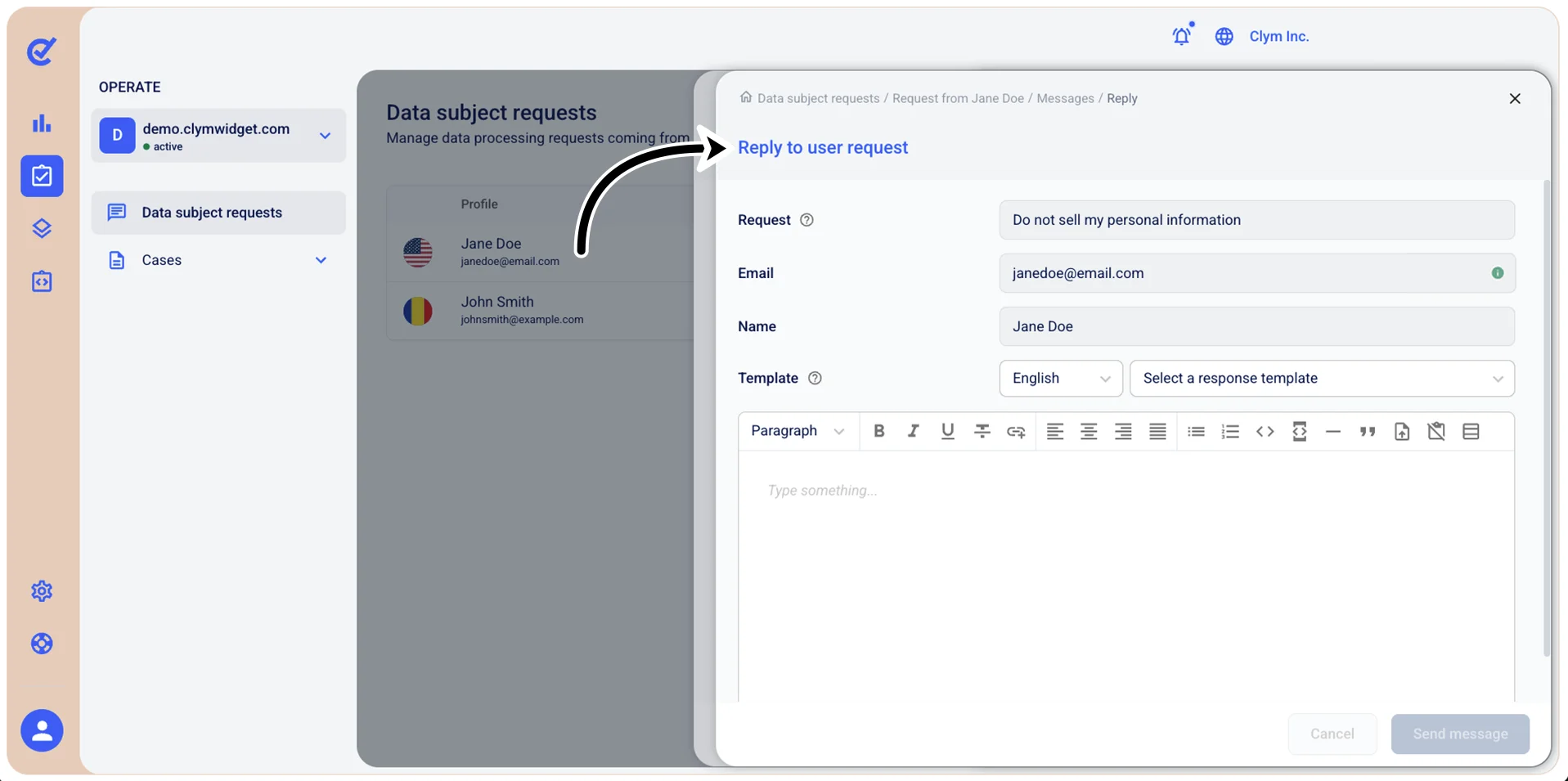 Reply to user request window