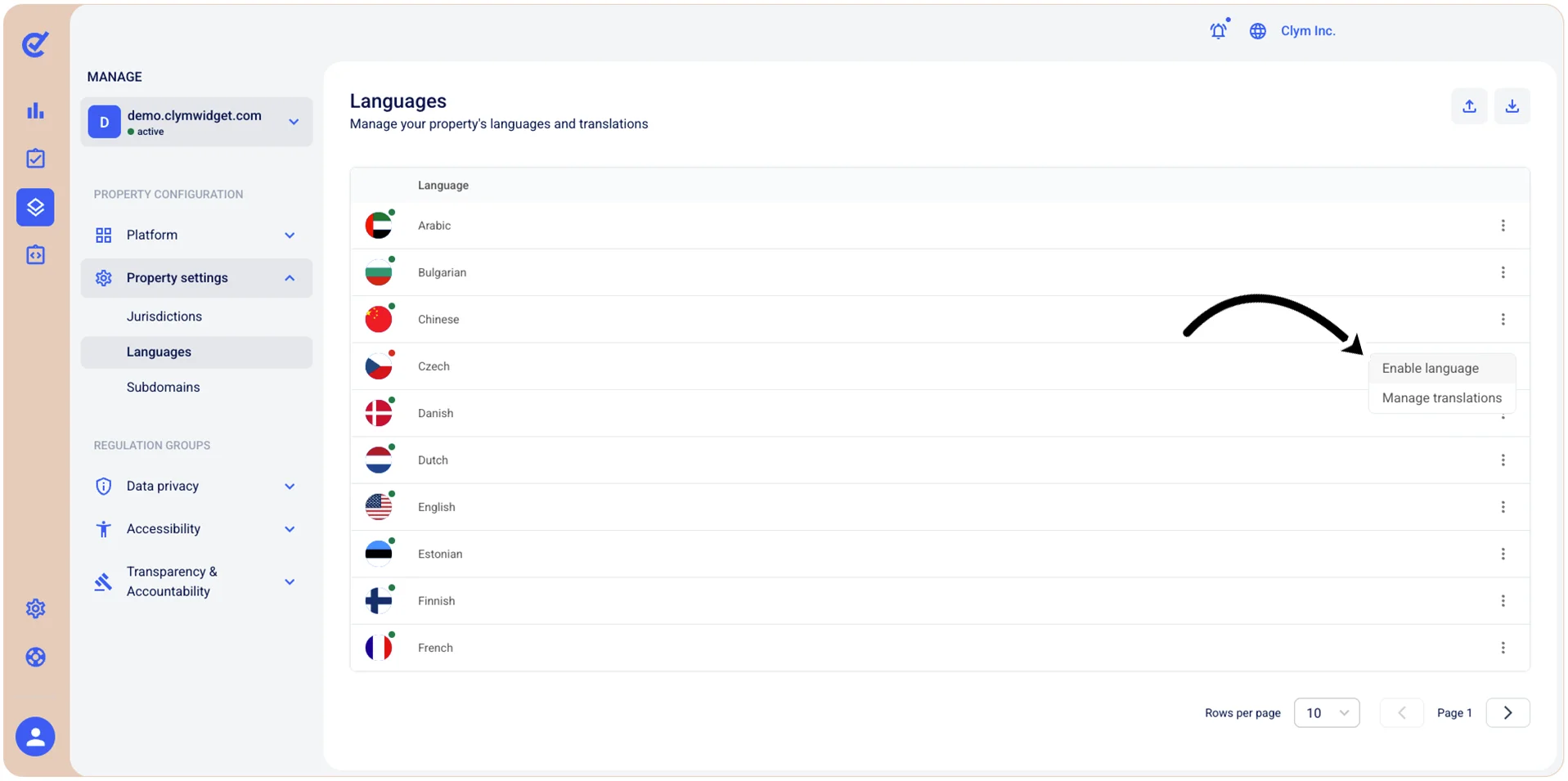 Enable language