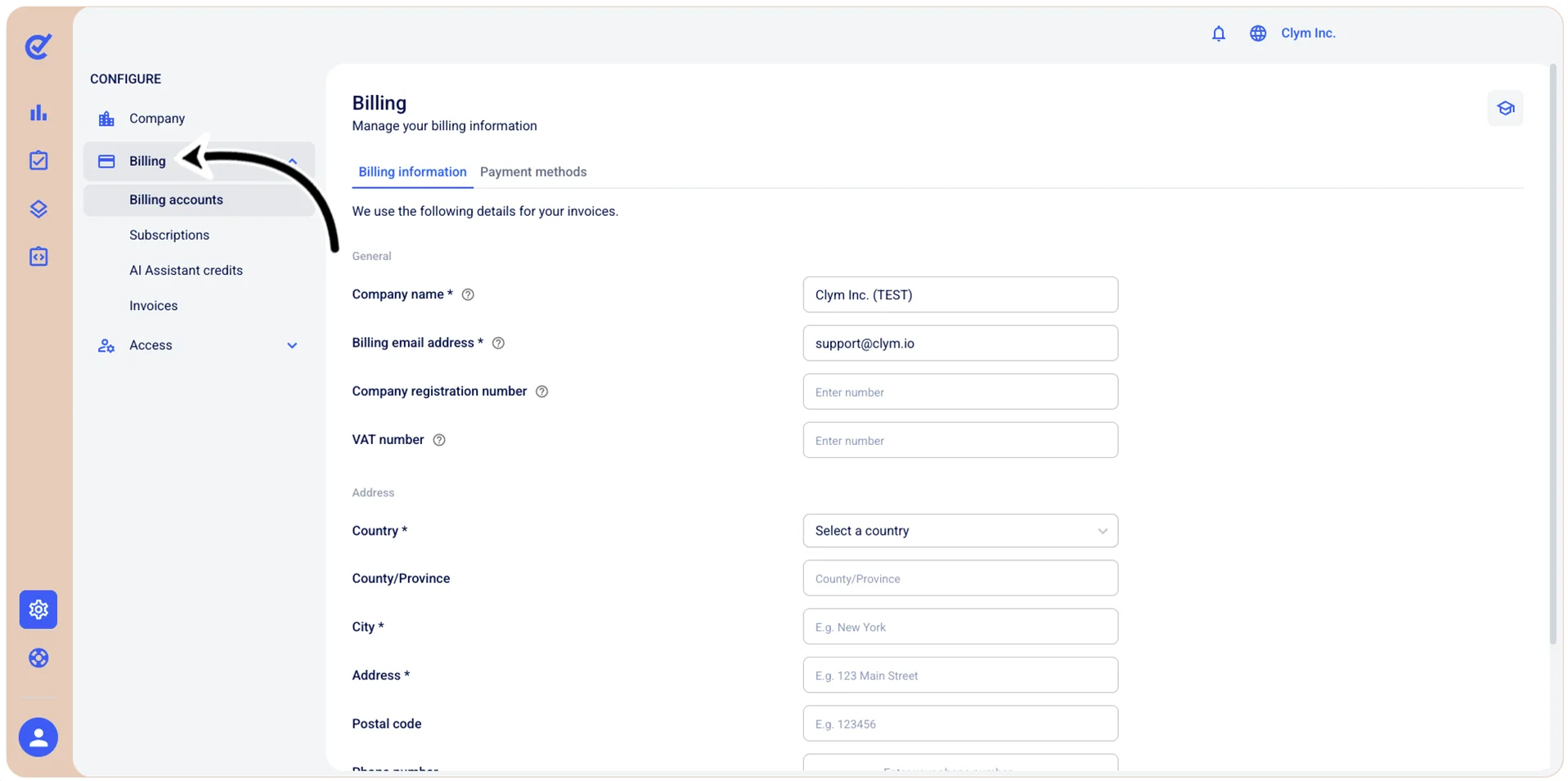 Billing section