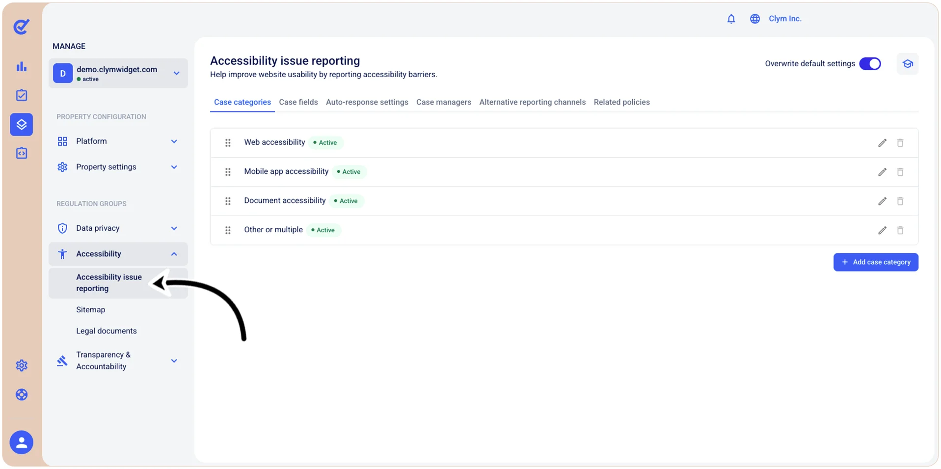 Accessibility issue reporting section