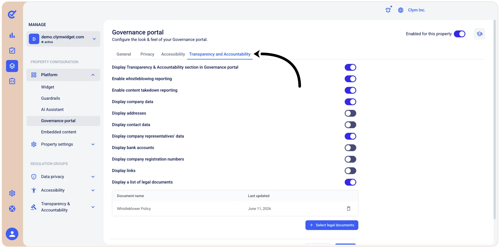 Transparency and Accountability tab