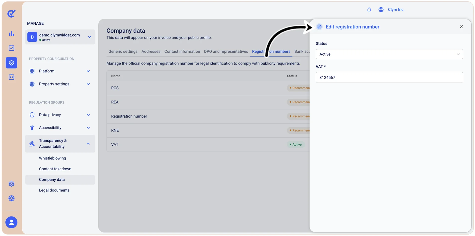Configure registration number window