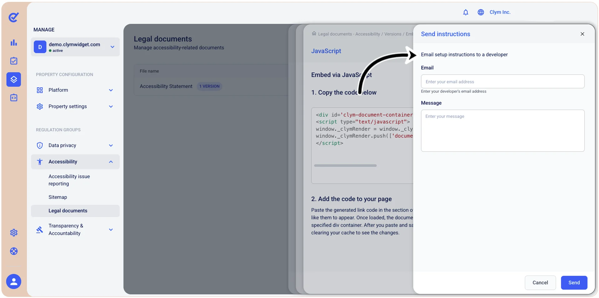 Send instructions screen