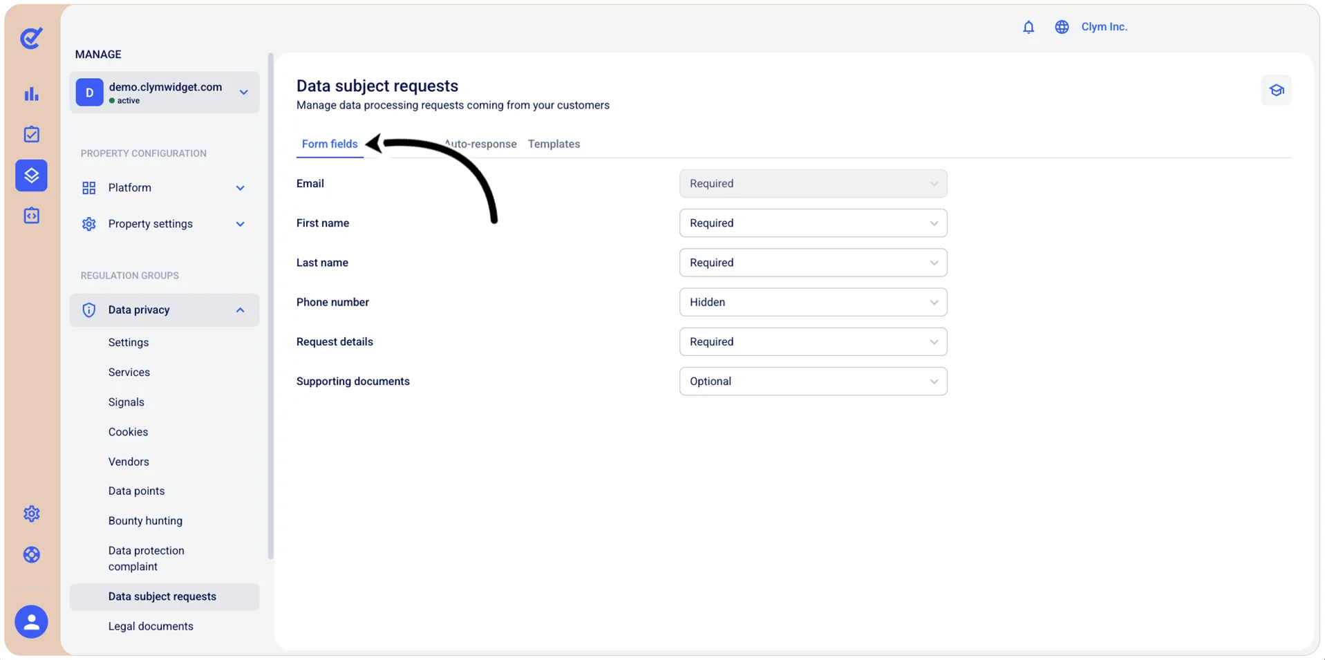 Form fields tab