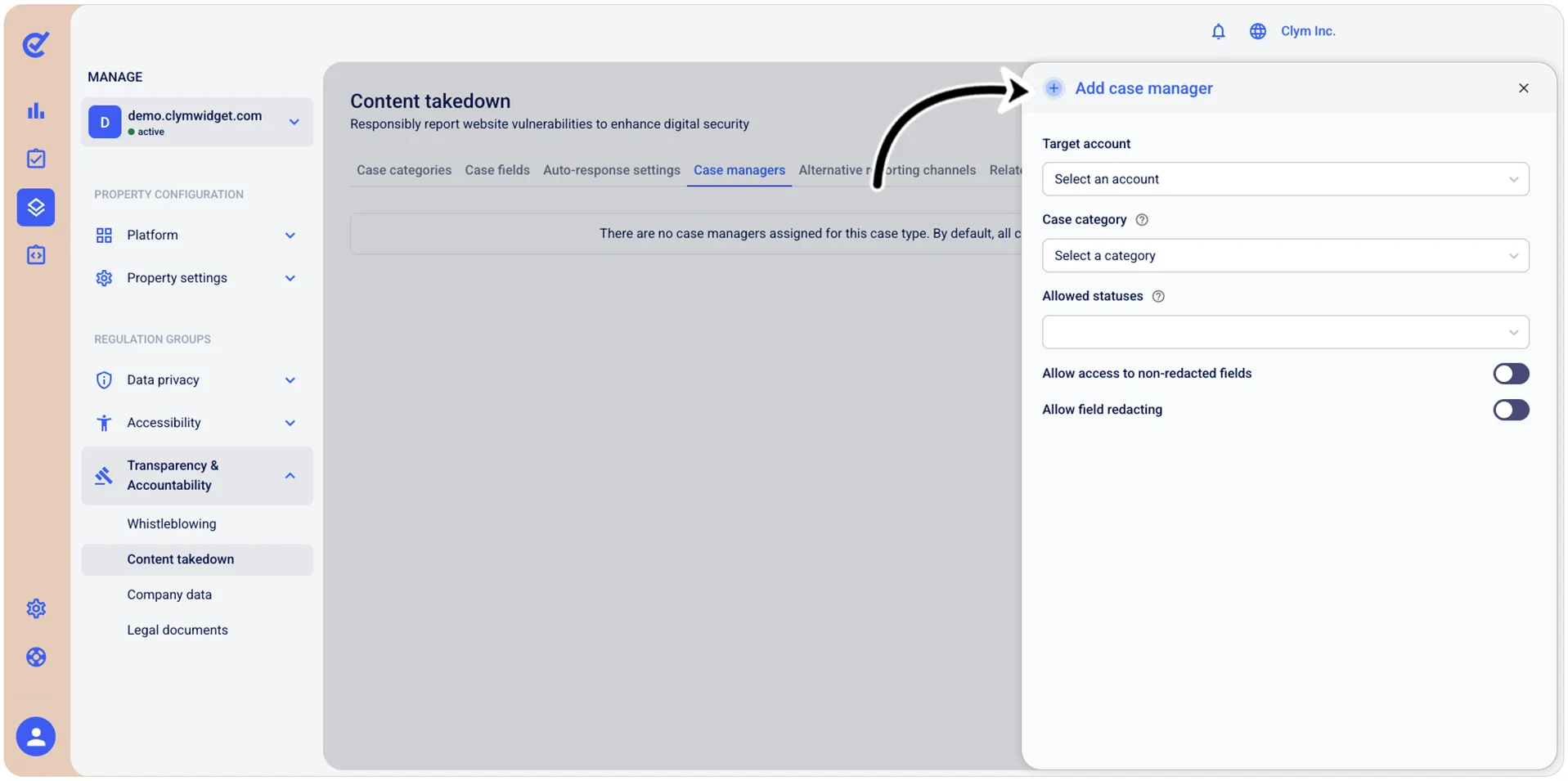 Add case manager section