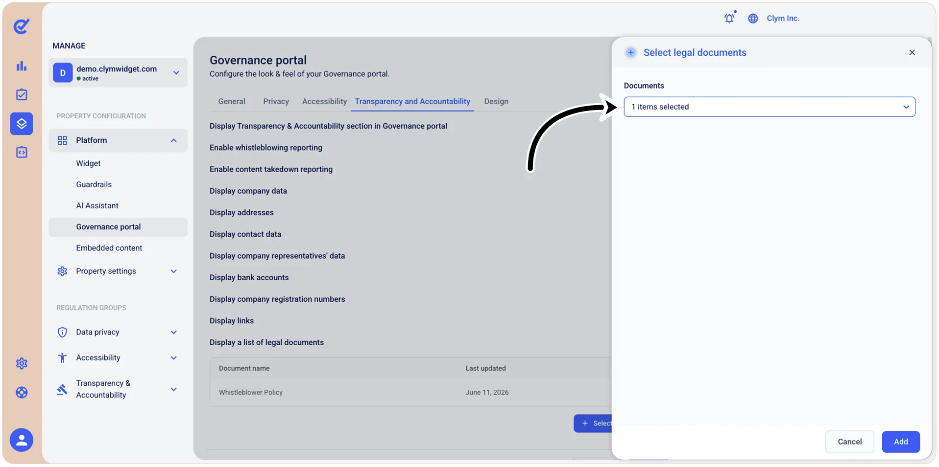 Select legal documents window