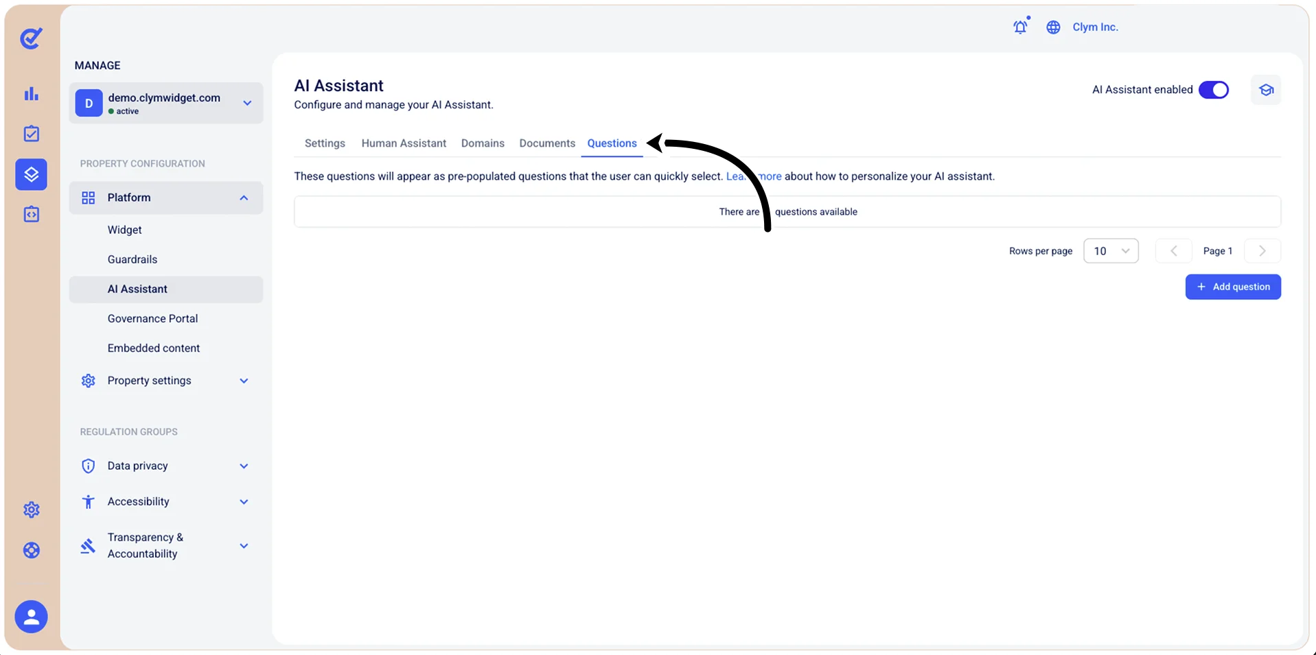 Questions tab