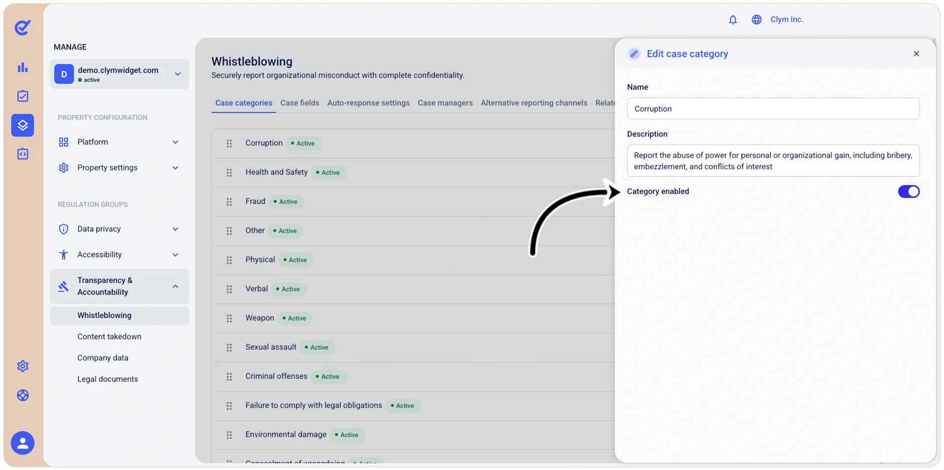Category enabled toggle