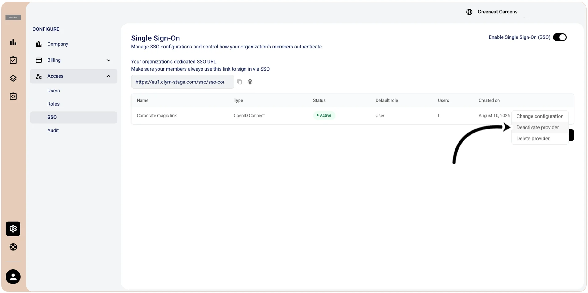 Activate / deactivate provider button