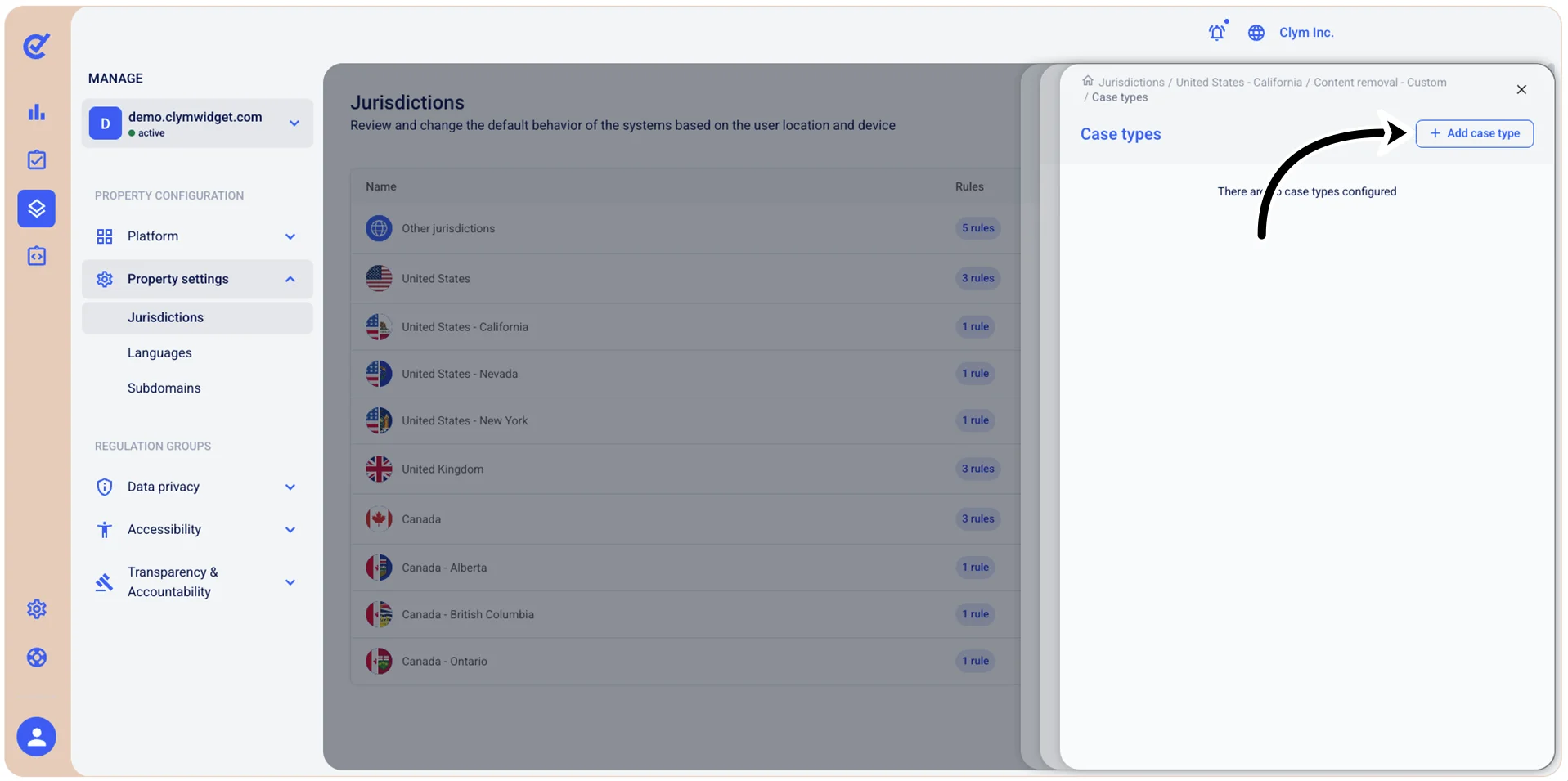 Add case type button