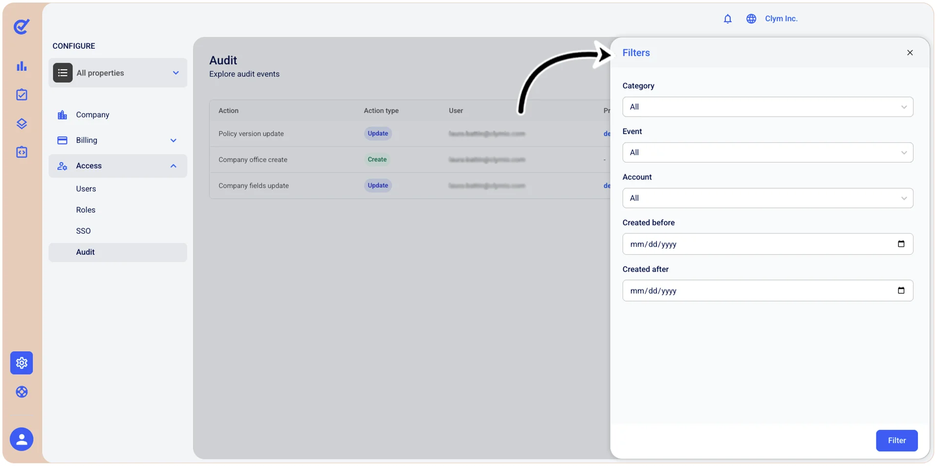 Filter menu