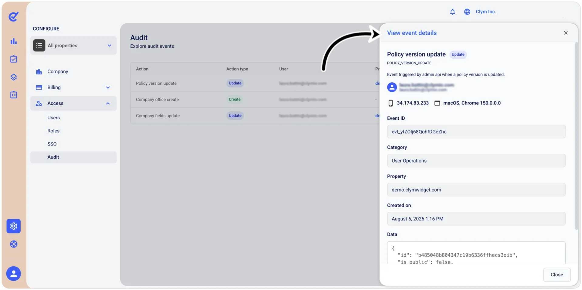 View event details window